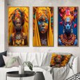 thumbnail image 1 of Designart "Vibrant Festivities Traditional African Portraits II" Boho Woman Framed Wall Art Set Of 3 - Yellow Woman Boho Frame Gallery Set For Office Decor, 1 of 6