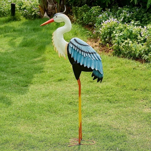 NIWEITA Large Standing Metal Crane Statue - Outdoor Heron Yard Art Sculpture, Garden Decor for Backyard, Patio, Porch & Lawn Ornament, Weather-Resistant Metal Bird Decor