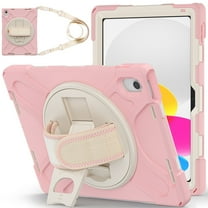 For iPad 11th 2025 11 inch/iPad 10th 2022 10.9 inch Case, 360 Hand Strap, Shoulder Strap, Kickstand, Rugged Drop Protection, Cherry Pink