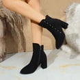 thumbnail image 6 of Black Womens Casual Pointed Toe Thick Heel Short Boots For Fall And Winter Outdoor Wear Comfortable One Pair Flock Material Size 37, 6 of 9