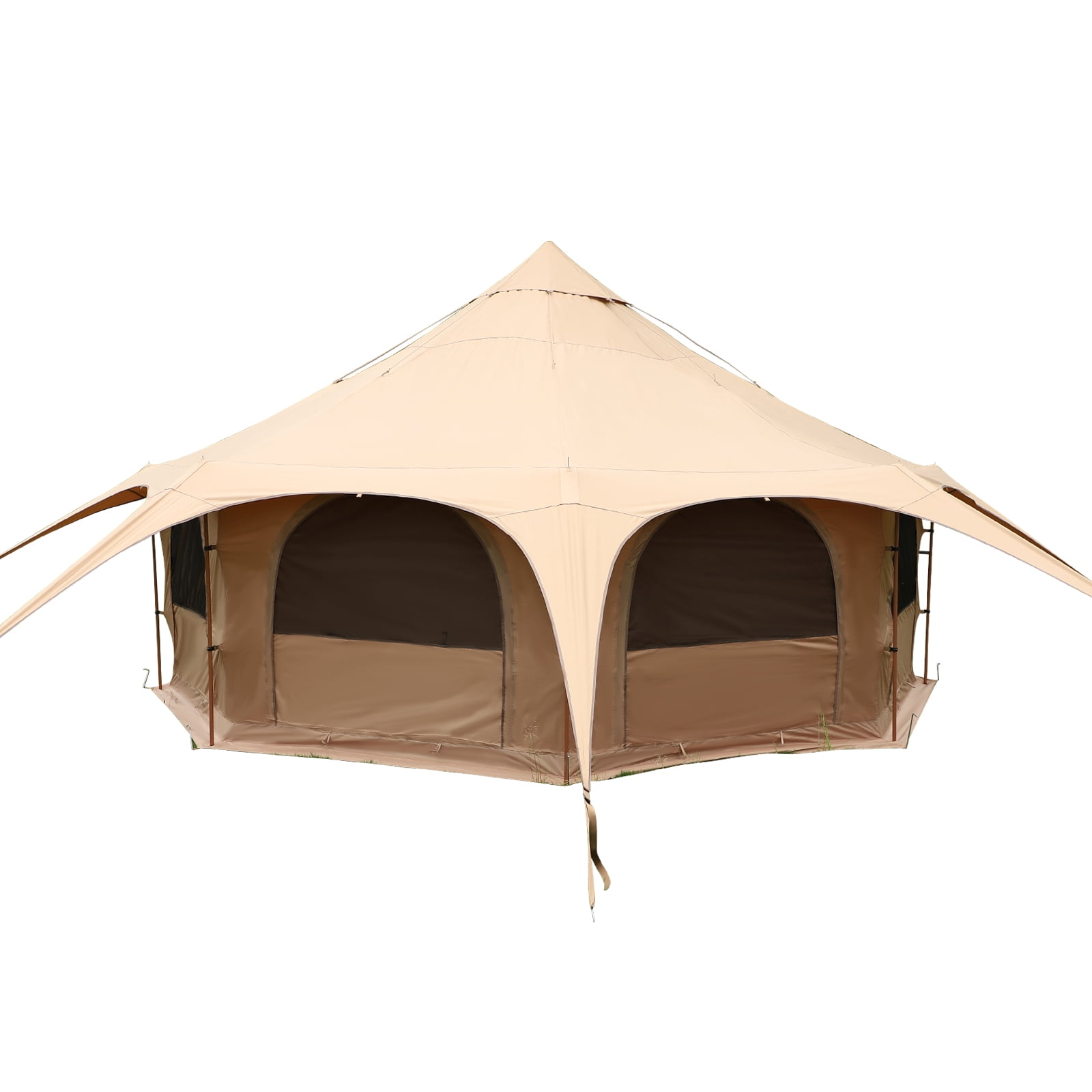 5M Cotton Canvas Bell Yurt Shelter with Stove Jack, 4-Season Glamping Tent for Year-Round Camping and Outdoor Living, Khaki