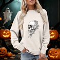 thumbnail image 2 of Halloween Sweatshirt for Women Hoodless Sweatshirt Cozy Pullover Top in Soft Knit with Relaxed Fit for Casual Wear and Versatile Comfort Beige L, 2 of 4