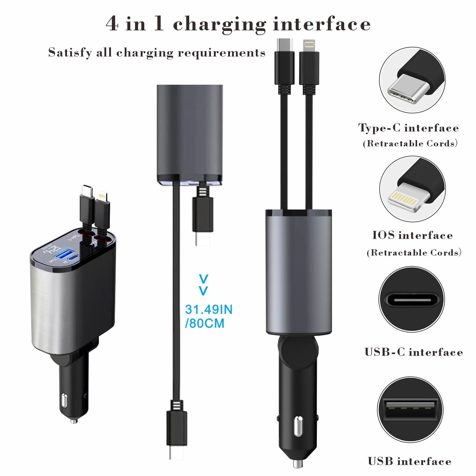 Suonee Smartphone 4 in 1 Retractable Car Charger