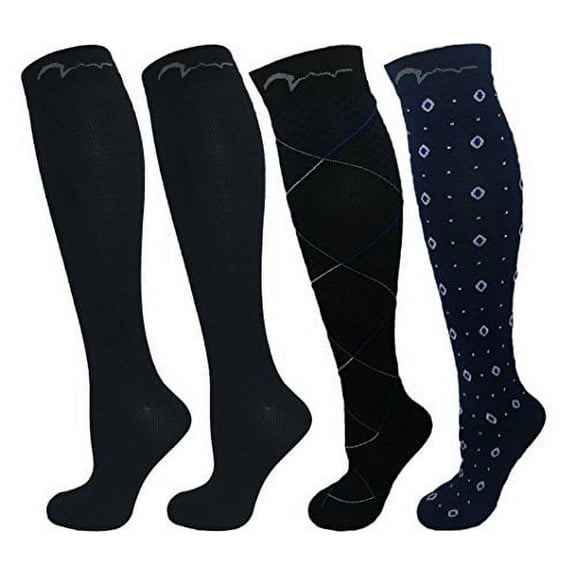Mens, Womens 4 Pair 15-20mmHg Graduated Compression Socks Classic Designs (Large/X-Large, Business Collection)
