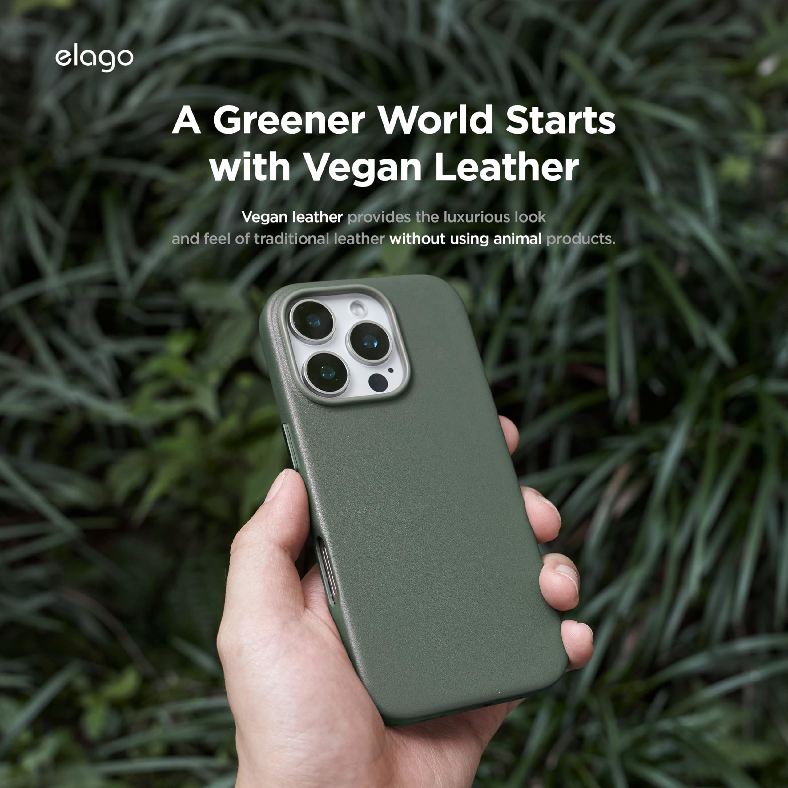 elago Magnetic Leather Case Compatible with iPhone 16 Pro Case, Compatible with All MagSafe Accessories, 6.3 inch - Built-in Magnets, Vegan Leather, Shockproof, Water-Resistant [Midnight Green]