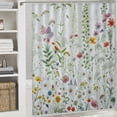 thumbnail image 6 of Awypu Chic Modern Bathroom Decor Vintage Floral Border Herbs and Wild Flowers Botanical Engraving Style Colorful Field Waterproof Shower Curtain White, 6 of 7