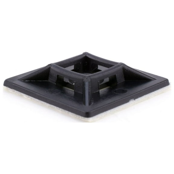 Secure Cable Ties 1 1/8 Inch Black Square Adhesive Tie Mount - 100 Pack