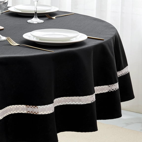 EHouseHome Heavy Duty Fabric Tablecloth with White Lace-Waterproof/Wrinkle Free/Stain Resistant/Oil Proof-for Dining,Indoor&Outdoor,Wedding,Holiday,White,Rectangle 60x84Inch