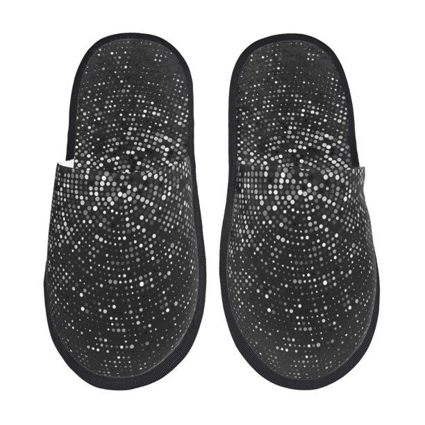 Fotbe Black And White Dotted Pantuflas Peludas para Mujer con Estampado, Zapatillas de Peluche, Zapatos de Invierno para Casa, Uso Interior y Exterior-Large