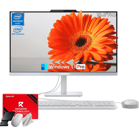 Lenovo All in One Desktop Computer, 23.8" IPS FHD Display, Intel N100 Processor, 16GB RAM, 512GB SSD, Intel UHD Graphics, Wi-Fi 6, Wired Keyboard & Mouse, HD Webcam, Windows 11 Pro