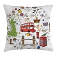 thumbnail image 1 of Travel Throw Pillow Cushion Cover, Hand Drawn Famous Tourist Places Big Ben London UK British Monuments Illustration, Decorative Square Accent Pillow Case, 24 X 24 Inches, Multicolor, by Ambesonne, 1 of 2