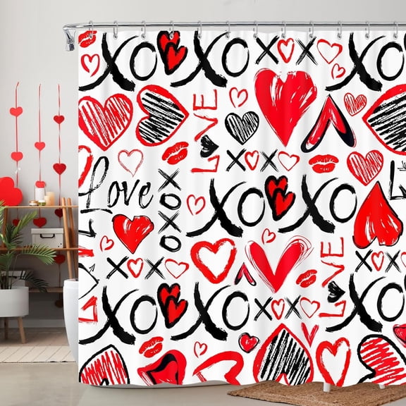 Valentines Day Shower Curtain, Romantic Love Heart Valentine''s Day Shower Curtain Set, Valentines Day Lovers Bathroom Accessories 72"X72" with Hooks Fabric Spring Holiday Bathtub Curtain