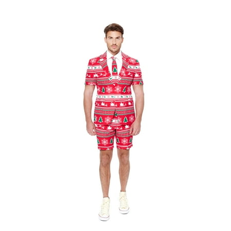 White and Red Winter Wonderland Men Adult Christmas Suit - Small