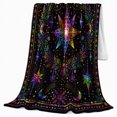 thumbnail image 2 of Rainbow star ornament moon jewels botanical wreath black Flannel Blanket for bedroom reading nook celestial holiday Home Decor colorful winter night art Gift for star lovers, 2 of 9