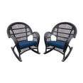 thumbnail image 1 of Jeco Wicker Rocker Chair in Espresso with Blue Cushion (Set of 2), 1 of 2