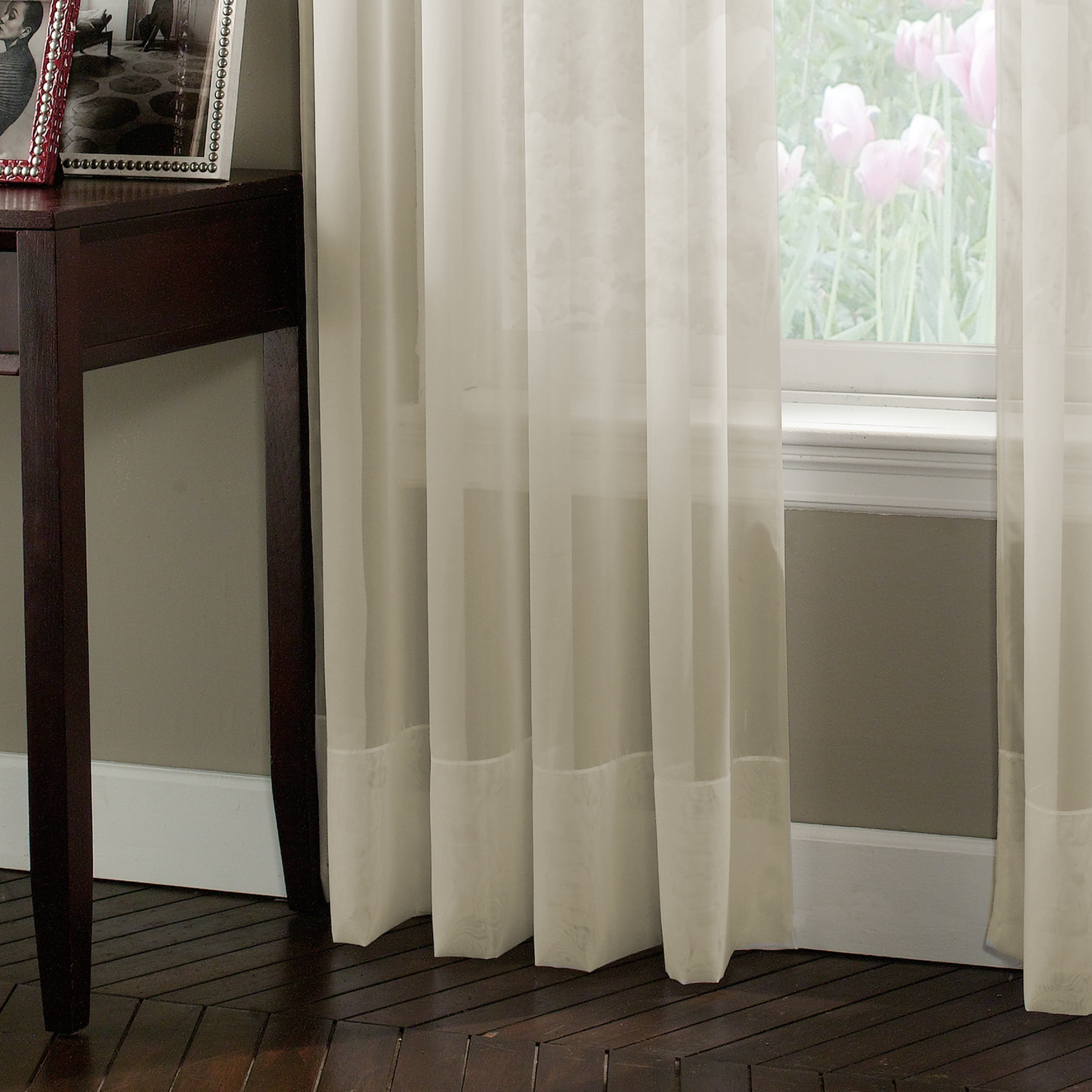 Curtainworks Soho Voile Curtain, Single Panel Polyester Sheer Poletop, Indoor,Oyster, 59"W x 95"L, Adult