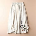 thumbnail image 2 of MIXUE Skirts For Women Summer Linen Floral Embroidered Elastic High Waist A Line Vintage Maxi Skirt Beachwear,White,XL, 2 of 9