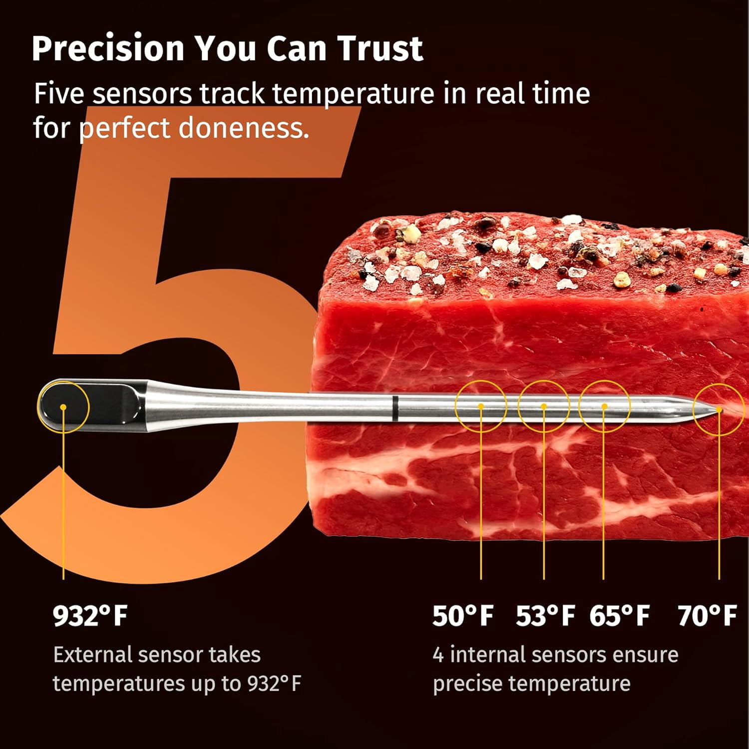 East Oak Smart Wireless Meat Thermometer for Grilling,Black