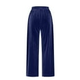 thumbnail image 5 of Women's Solid Color Velvet Drawstring Pants, Luxury Wide Leg Trousers, Elastic Waist Casual Pants, Soft Velour Lounge Pants, Comfortable Straight Leg Bottoms, Relaxed Fit Trousers Dark Blue, 5 of 6