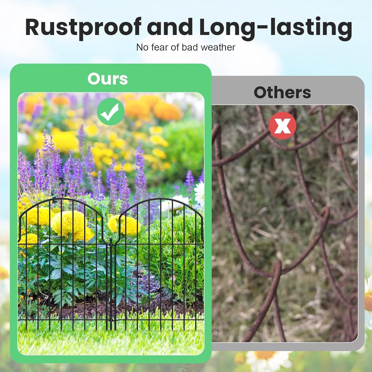 10Pcs Decorative Garden Fence, 22in(H)/10.8ft(L) Rustproof Metal Fences Animal Barrier Outdoor for Yard, Flower Bed Edging Ornamental Border Panel for Dogs, Rabbits, Dig Defence, Garden Decor, Patio