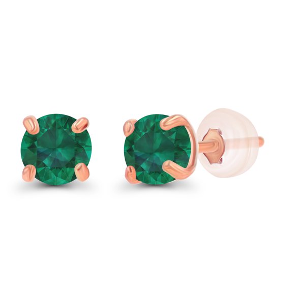 Decadence 14K Rose Gold Plated 925 Sterling Silver 3mm Round Created Green Emerald May Birthstone Stud Earrings For Women