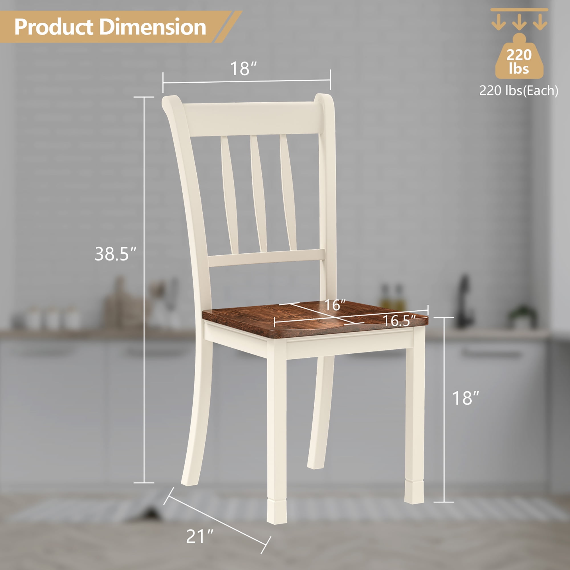 Costway Set of 2 Wood Dining Chair High Back Kitchen Whitesburg Side Chair BlackWhite