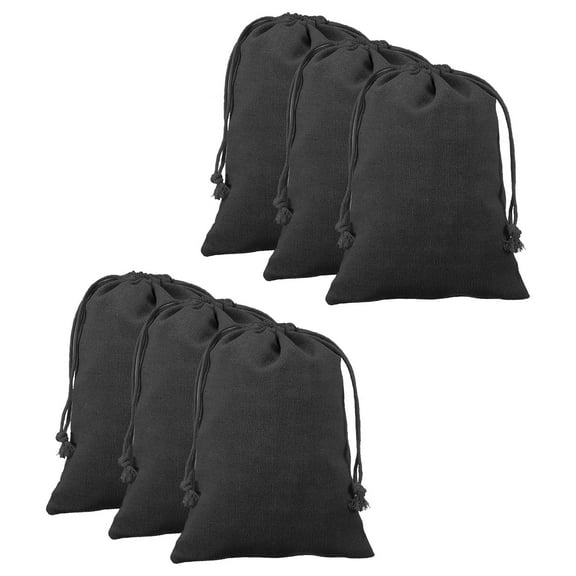 Uxcell 6pcs Cotton Storage Bags 5.9" x 7.9" Canvas Drawstring Bag, Black