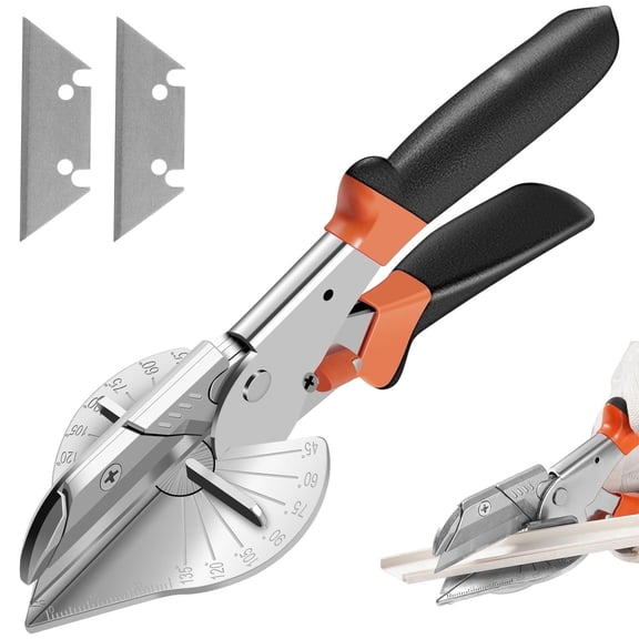 Miter Shears, 45-135 Degree Adjustable Quarter Round Cutting Tool with 2 Replacement SK5 Steel Blades, Multi Angle Shoe Molding Cutter for PVC Trunking and Wood Trim