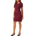 thumbnail image 4 of INSPIRE CHIC Women's Business Casual Round Neck Short Sleeve Knit Bodycon Sheath Dress XS Red, 4 of 5