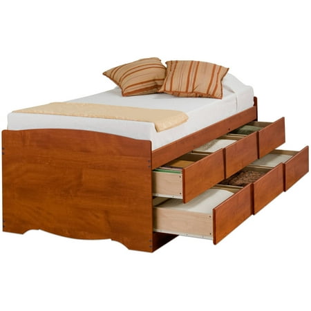 Tall Twin Captains Platform Storage Bed With 6 Drawers Cherry