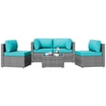thumbnail image 7 of Walsunny 5 Pieces Outdoor Furniture Patio Sectional Sofa Set, Wicker Rattan Conversation Sets with Cushions and Glass Table, Silver Rattan Blue Cushions, 7 of 7