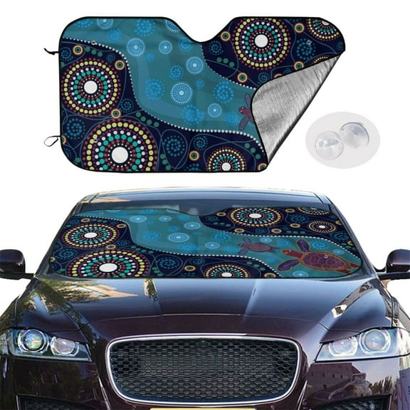 Picia Bohemian Turtle Curved Windshield Sunshade Accordion Folding Style Auto Shade for Car Truck SUV Van Blocks UV Ray Sun Visor Protector -Small