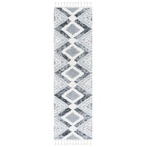 SAFAVIEH Moroccan Tassel Bronte Geometric Shag Runner Rug, Grey/Ivory, 2'3" x 10'
