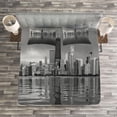 thumbnail image 3 of Ambesonne Chicago Skyline Quilted Bedspread Set 3 Pcs, Harbor Coastal Town, King Size, Black and White, 3 of 3