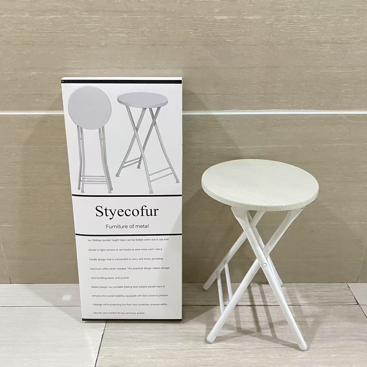 Styecofur Furniture of metal,24 Inch Tall Metal Folding Chair Portable Metal Stool Chair Heavy Duty Metal Foldable Bar Stools (White)