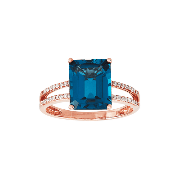 Women's Welry London Blue Topaz & 1/10 cttw Diamond Ring in 10kt Rose Gold