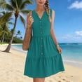 thumbnail image 2 of Erwazi Women's Solid Summer Dresses V Neck Sleeveless Tank Button Front Maxi Beach Dress, 2 of 7