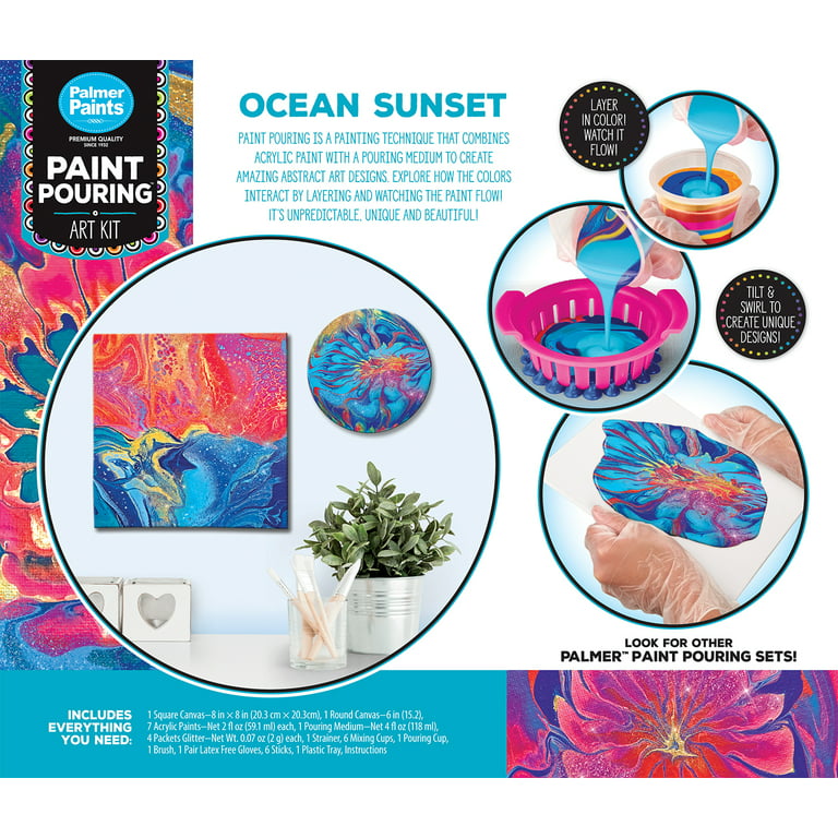 DIY Acrylic Paint Pouring Art Kit with Supplies, Canvases, Glitter and More  