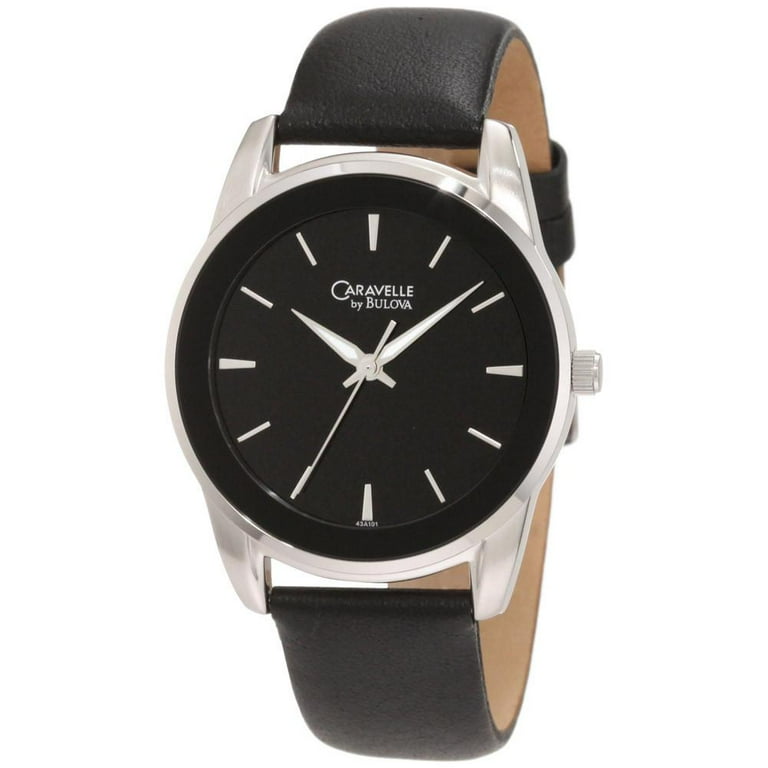 Caravelle 43A101 Men's Black Dial Black Leather Strap Dress Watch -  Walmart.com