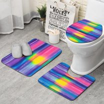 Colorful Striped Tie Dye Pattern Bathroom Rugs Sets 3 Piece,Toilet Cover Set,Absorbent Non Slip Bathroom Mats Sets with U-Shaped Contour Rug Toilet Rug Set