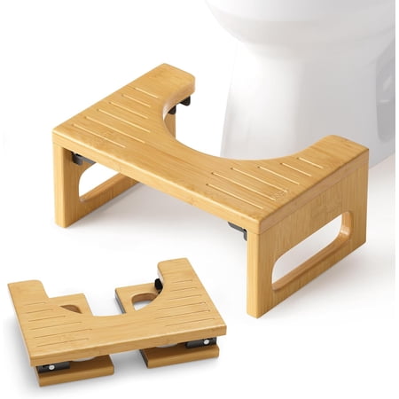 Squatting Potty Stool, Foldable Toilet Stool for Adult, Bamboo Poop Stool, Foot Step Stool Squat, Pooping Stools with Anti-Slip Strip for Bathroom, Natural Color, 7''
