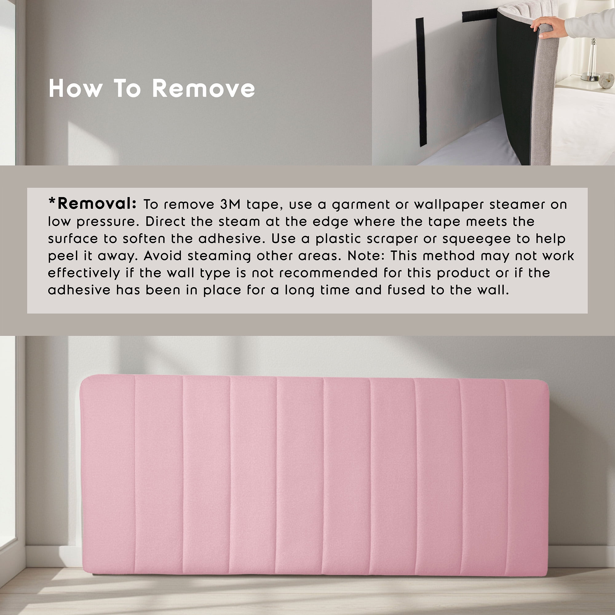 Lammlaoe Queen Headboard, Upholstered Wall Mounted, Peel and Stick Installation, Sound Reducing 3D Panel Design, Easy Assembly, Pink