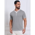 thumbnail image 4 of DARING DIVA Men's Henley V-Neck Colorblock Button Down Short Sleeve T-Shirt M Light Gray, 4 of 7