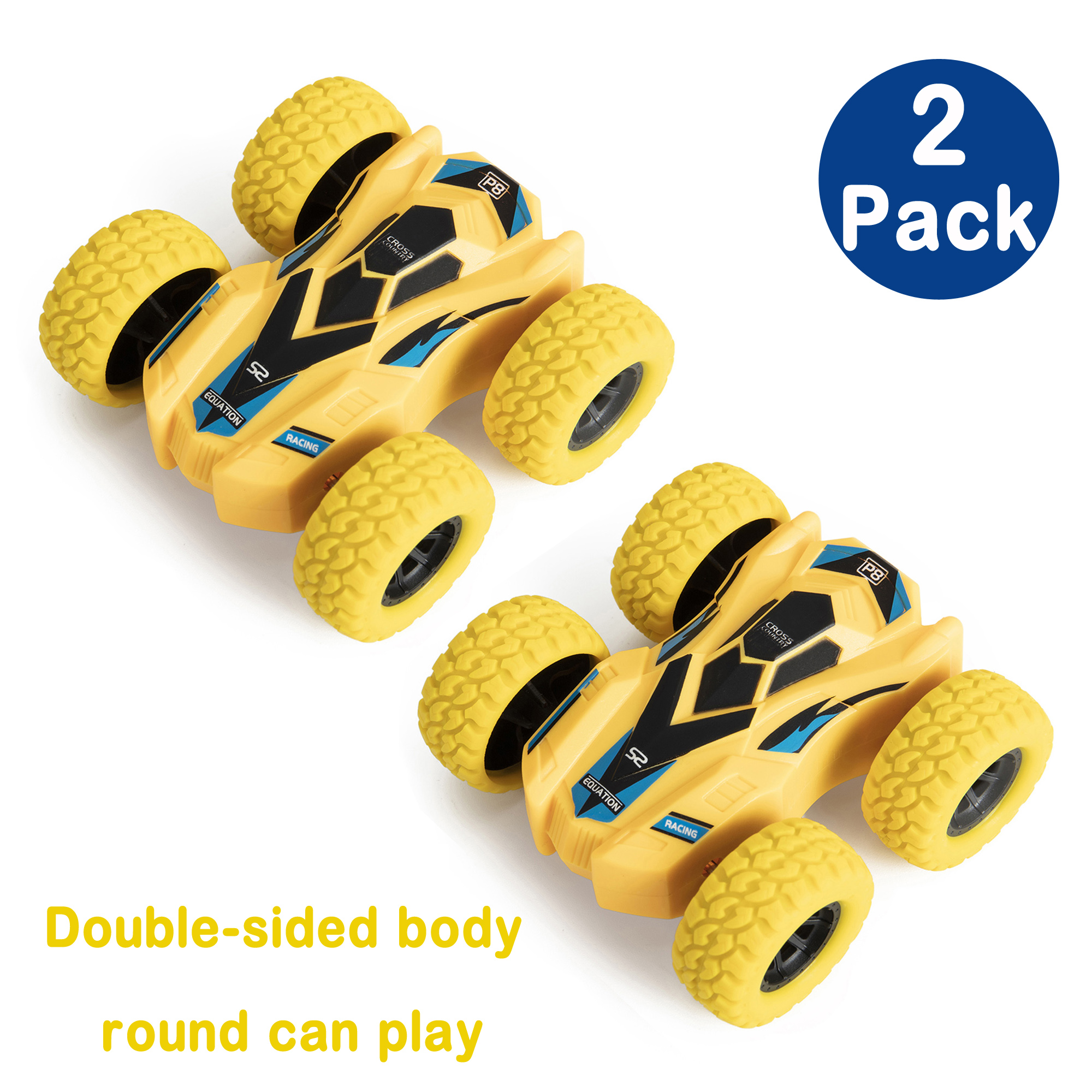 2 Pack Friction Powered Car Toys Set, Doublesided Stunt Flip Inertia
