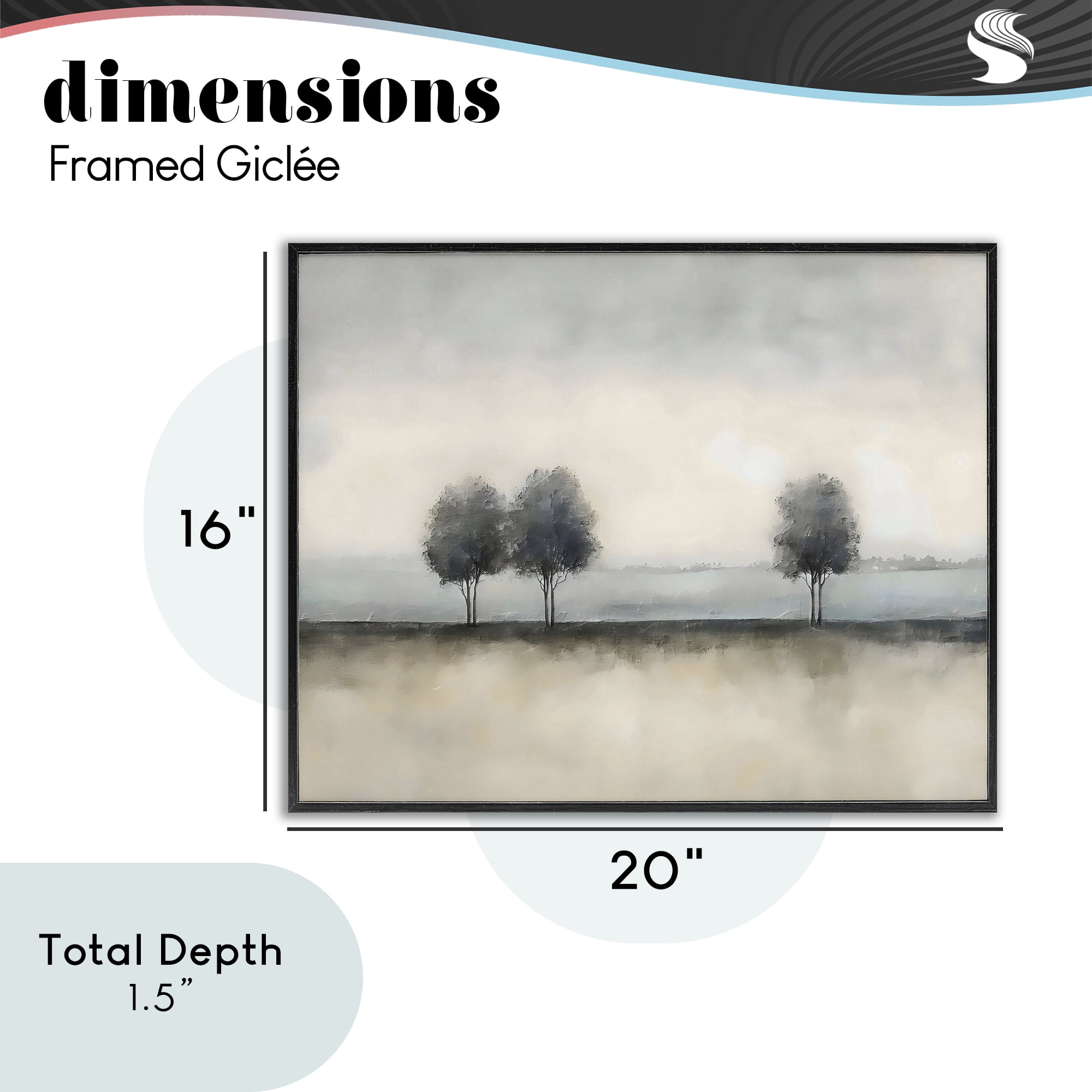Stupell Industries Muted Trees Horizon Black Framed Giclee Art, design by Riley B