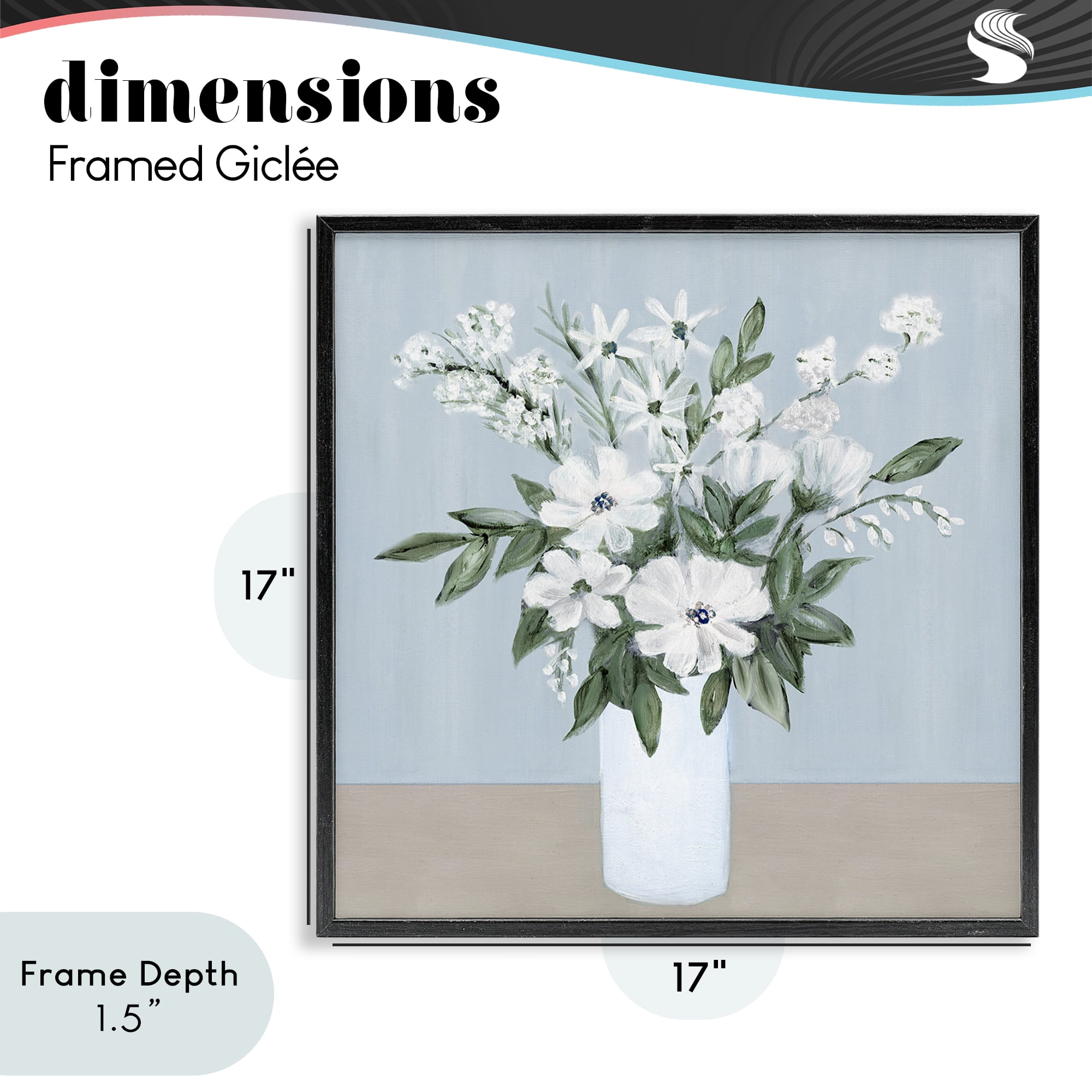 Stupell Industries Mixed White Blooms on Blue Black Framed Giclee Art, design by Marilyn Dunlap