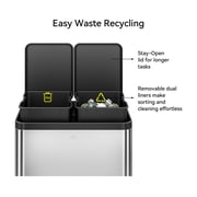 EKO Essential Kitchen Trash Can, 16 Gallon Stainless Steel Recycling Garbage Bin, Silver with Sample Trash Bags Included