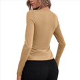 thumbnail image 4 of Camiseta de Larga Ajustada con Escote en V Profundo y Fruncido para Mujer Caqui XXL, 4 of 5