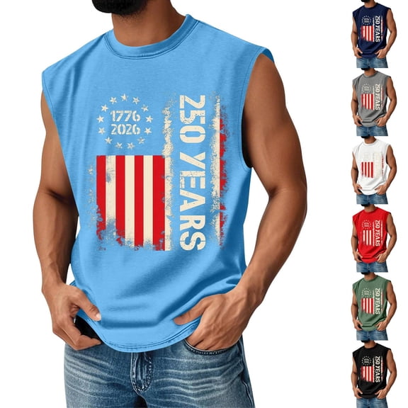 Youpwaven Men's America 250th Anniversary Graphic Tank Top, USA 1776-2026 Vertical Flag Print, Casual Fashion Sleeveless Independence Day Top
