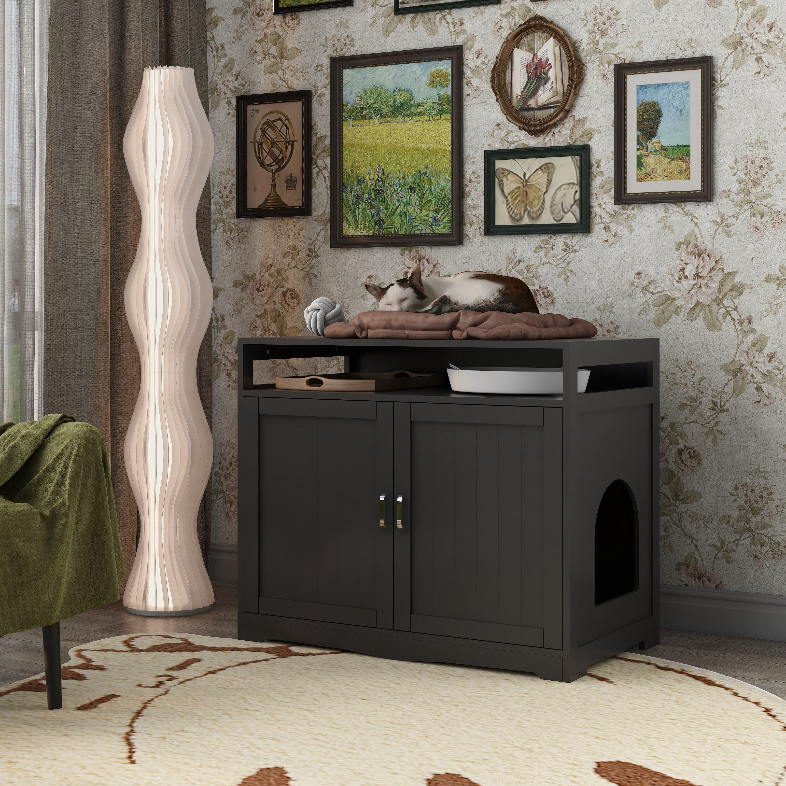 Aukfa Litter Box Enclosure, Cat Litter Box Furniture with Hidden Plug, Espresso